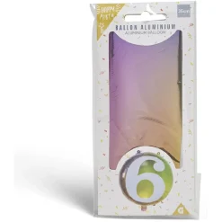 Ballon alu chiffre 6 métallisé multicolore Ø45cm