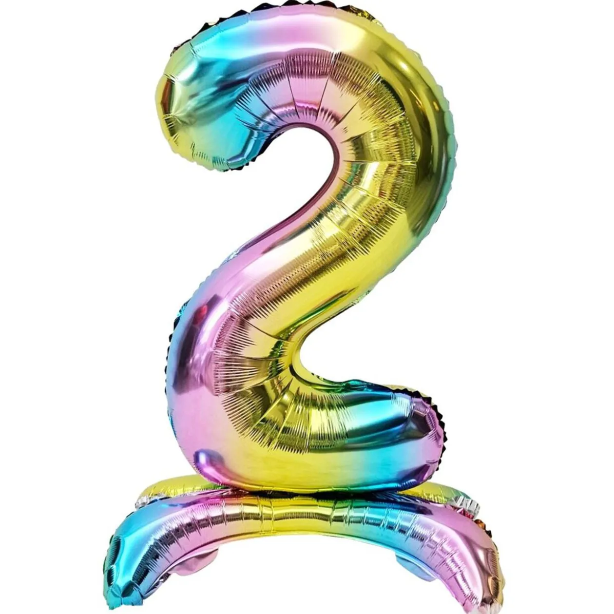 Ballon chiffre 2 avec support aluminium arc-en-ciel 51xH81cm