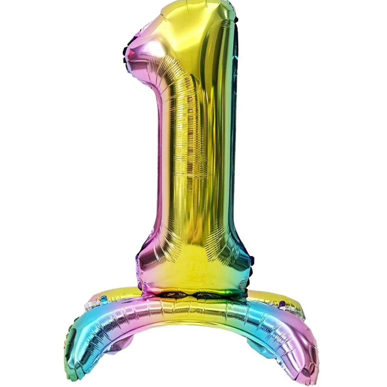 Ballon chiffre 1 avec support aluminium arc-en-ciel 51xH81cm