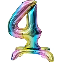 Ballon chiffre 4 avec support aluminium arc-en-ciel 51xH81cm