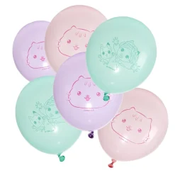 Ballon Gabby Chat x6 baudruche latex rose vert violet 13x17cm