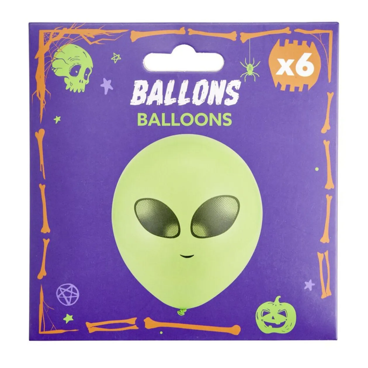 Ballon Halloween x6 alien vert Ø12cm