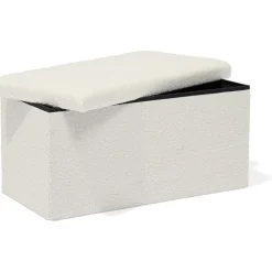 Banc coffre Clara décor laine bouclée Blanc - L77xP38xH38 cm < Gifi Clearance