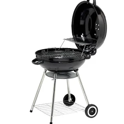 Barbecue charbon 2 roulettes rond Fisher avec couvercle acier noir 66,5x58x90cm < Gifi Online