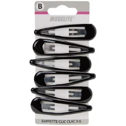 Barrette clic clac métal noir brillant x6
