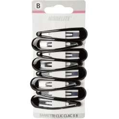 Barrette clic clac métal noir brillant x8