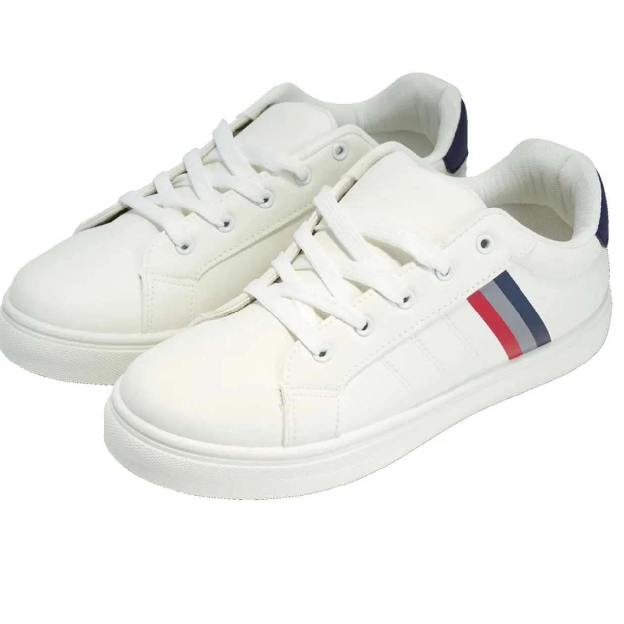 Baskets unisexe simili blanc rayures rouges et bleues T40