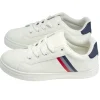Baskets unisexe simili blanc rayures rouges et bleues T39