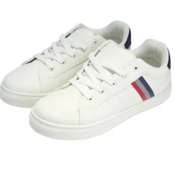 Baskets unisexe simili blanc rayures rouges et bleues T39