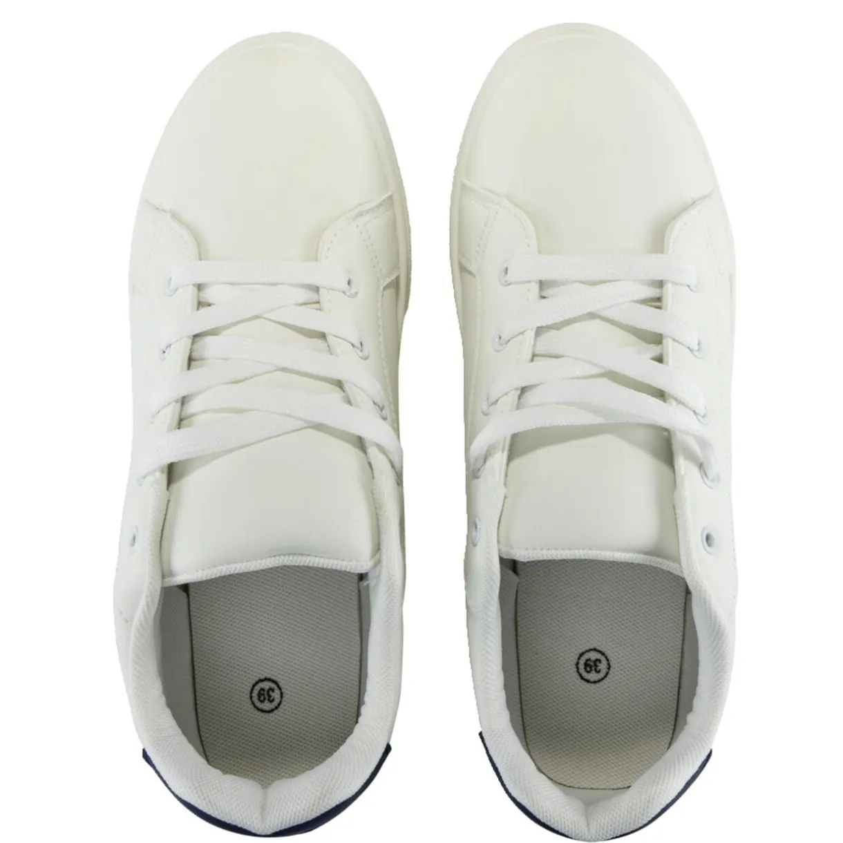 Baskets unisexe simili blanc rayures rouges et bleues T36 < Gifi Outlet