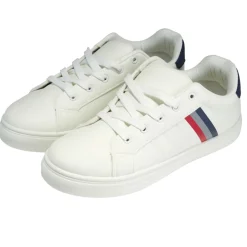 Baskets unisexe simili blanc rayures rouges et bleues T36 < Gifi Outlet