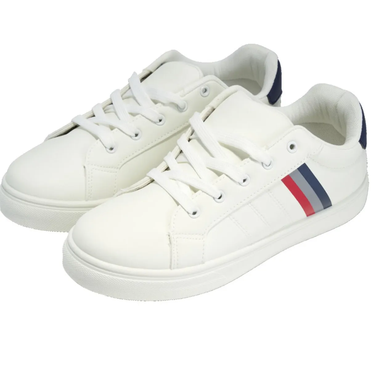 Baskets unisexe simili blanc rayures rouges et bleues T41 < Gifi Online