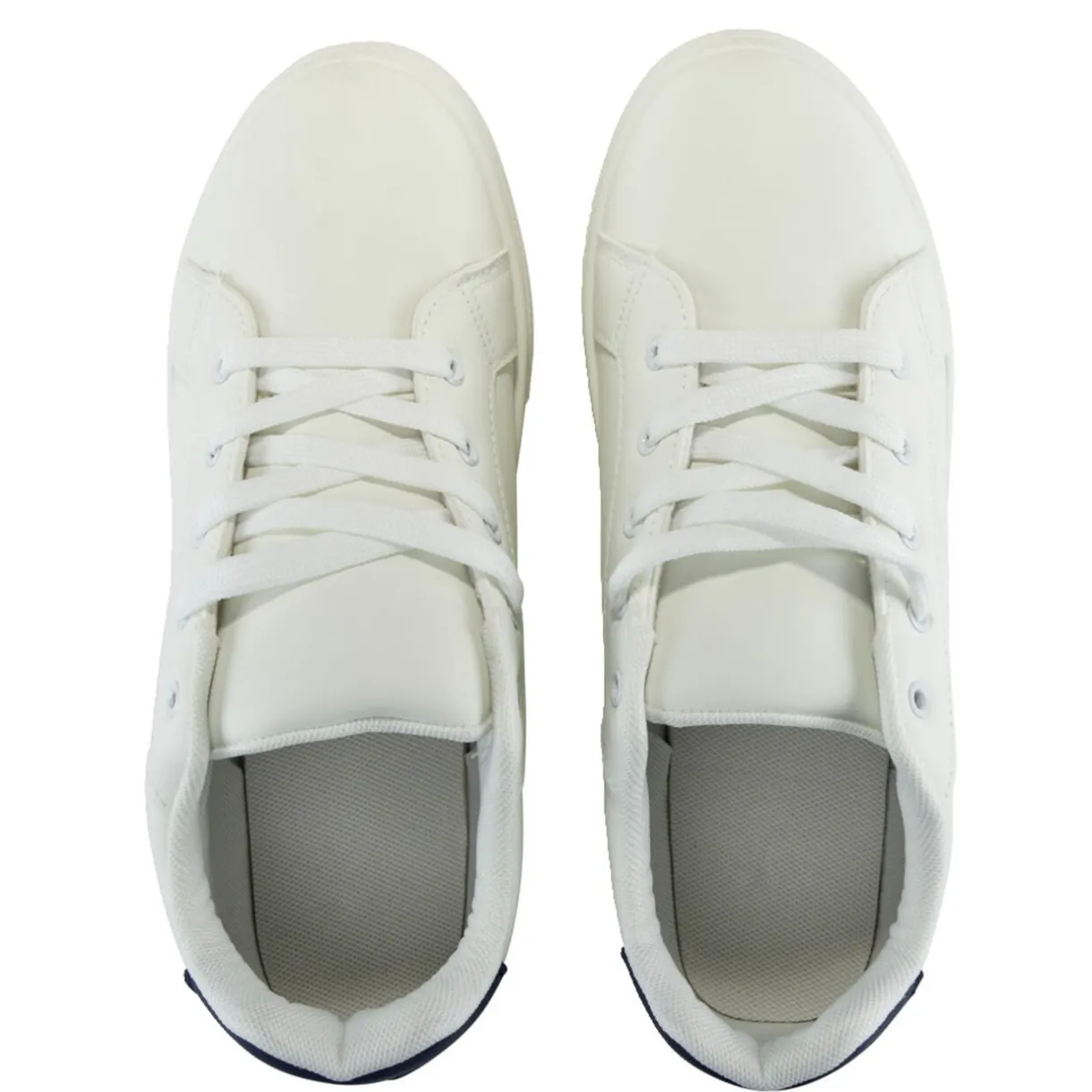 Baskets unisexe simili blanc rayures rouges et bleues T44 < Gifi