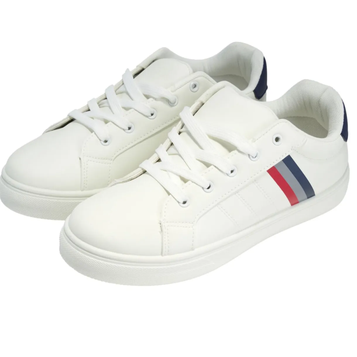 Baskets unisexe simili blanc rayures rouges et bleues T42 < Gifi Sale