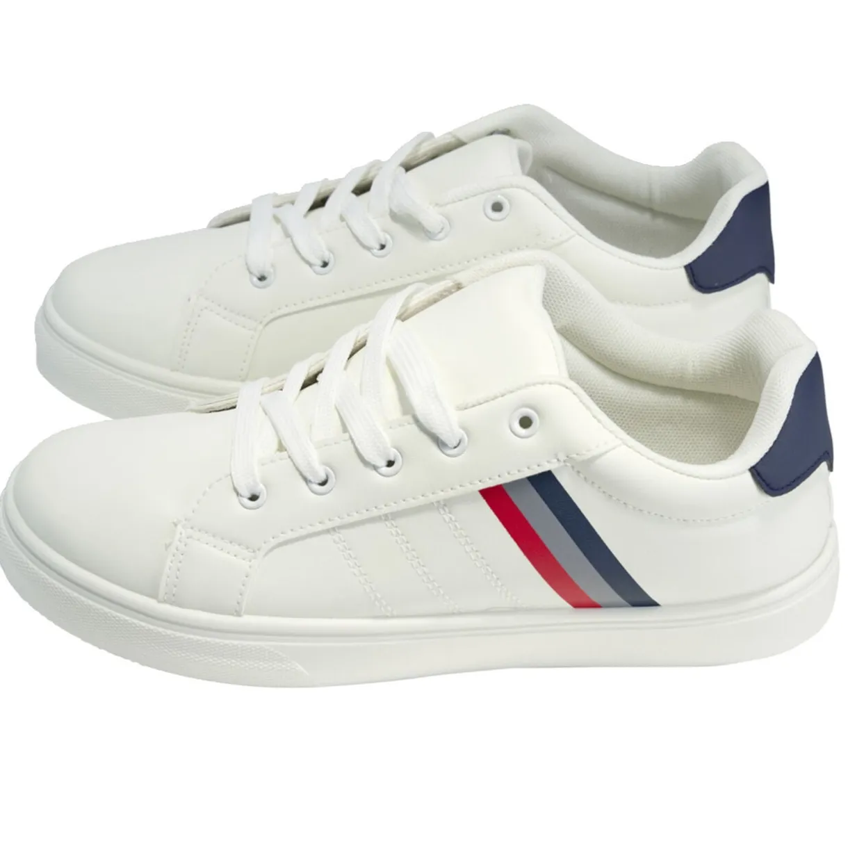 Baskets unisexe simili blanc rayures rouges et bleues T42 < Gifi Sale