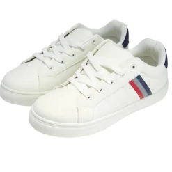 Baskets unisexe simili blanc rayures rouges et bleues T43 < Gifi Best