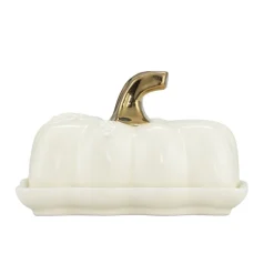 Beurrier céramique forme citrouille blanc et doré 15x8xH10cm