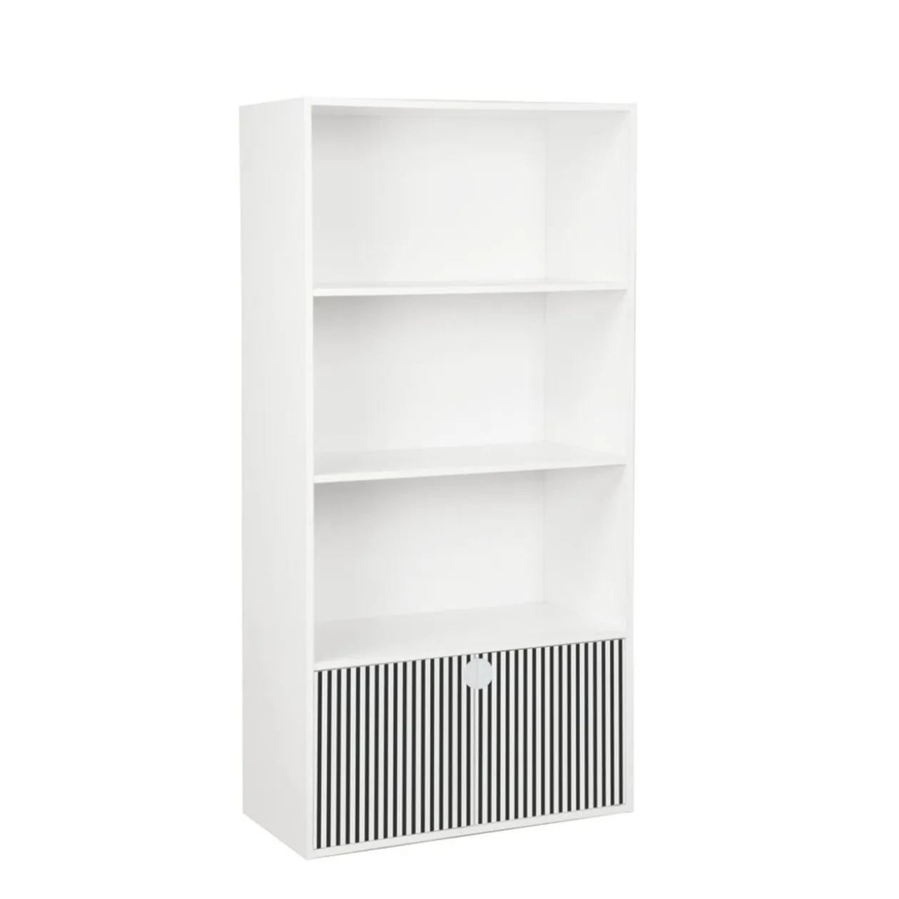Bibliothèque colonne Adam 4 niveaux 2 portes en bois blanc L60xP29,5xH120cm