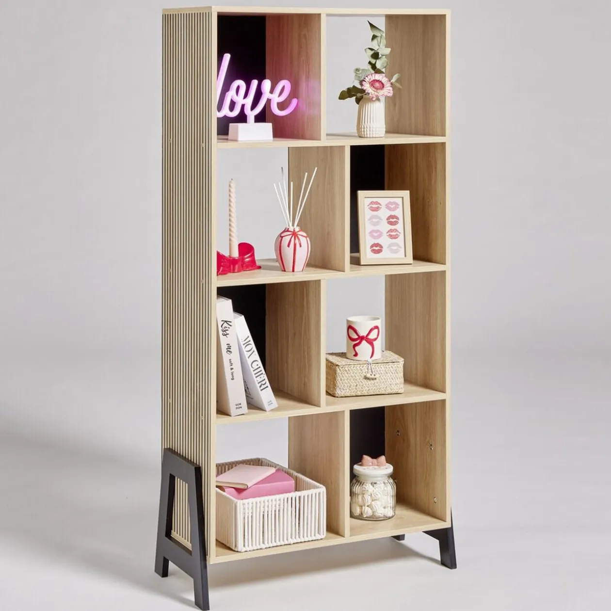 Bibliothèque en bois 8 cases Vivien 63x29,5xH129,5cm