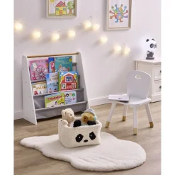 Bibliothèque enfant Dream bois blanc et tissu gris 60x25xH60cm