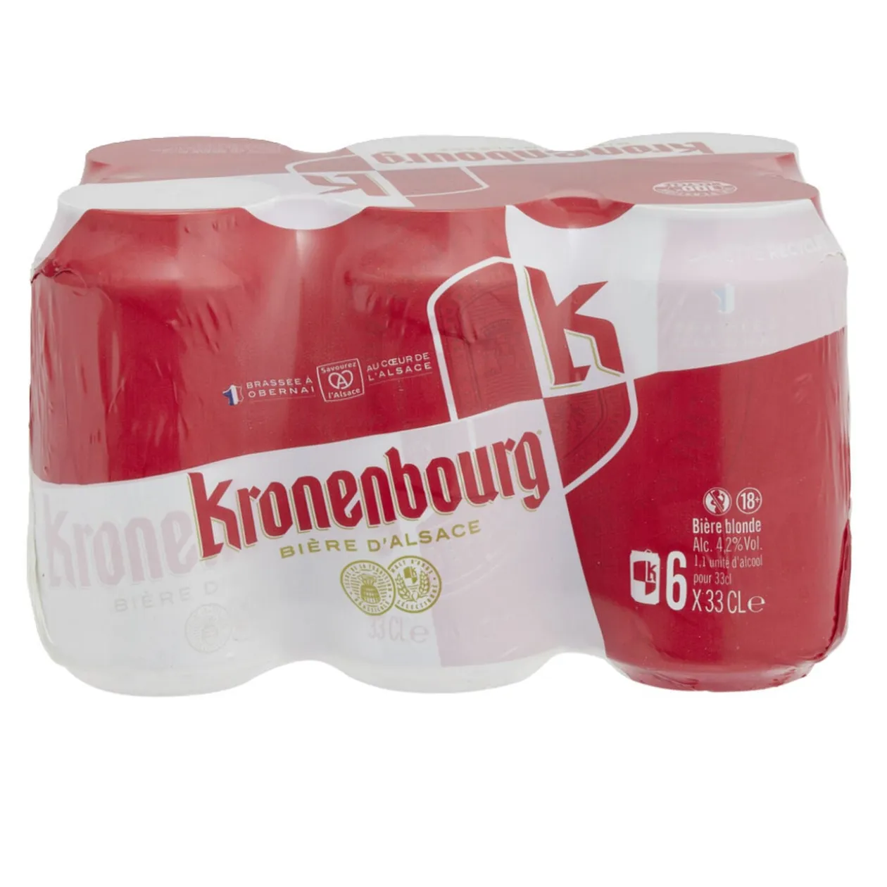 Bière blonde d'Alsace Kronenbourg 4,2% canette 6x33cl