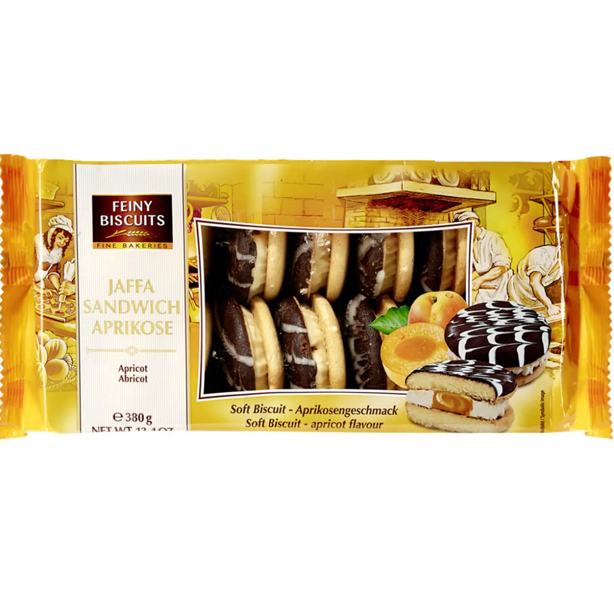 Biscuits fourrés abricot et crème nappage chocolat et vanille 380gr