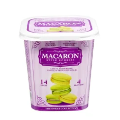Biscuits macarons style cookies 4 parfums 14 pièces dans boîte 88gr