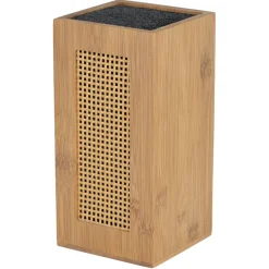 Bloc couteau de cuisine en bois et bambou face effet rotin tressé 11x11xH22cm