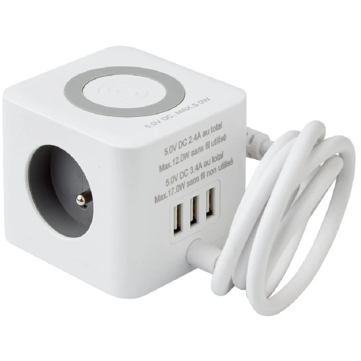 Bloc multiprise standard usb chargeur à induction carré blanc < Gifi Sale