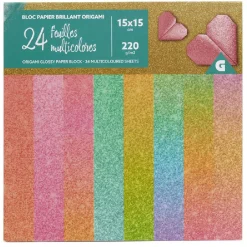 Bloc papier brillant origami multicolore 15x15cm - 24 feuilles 220g/m2 < Gifi New
