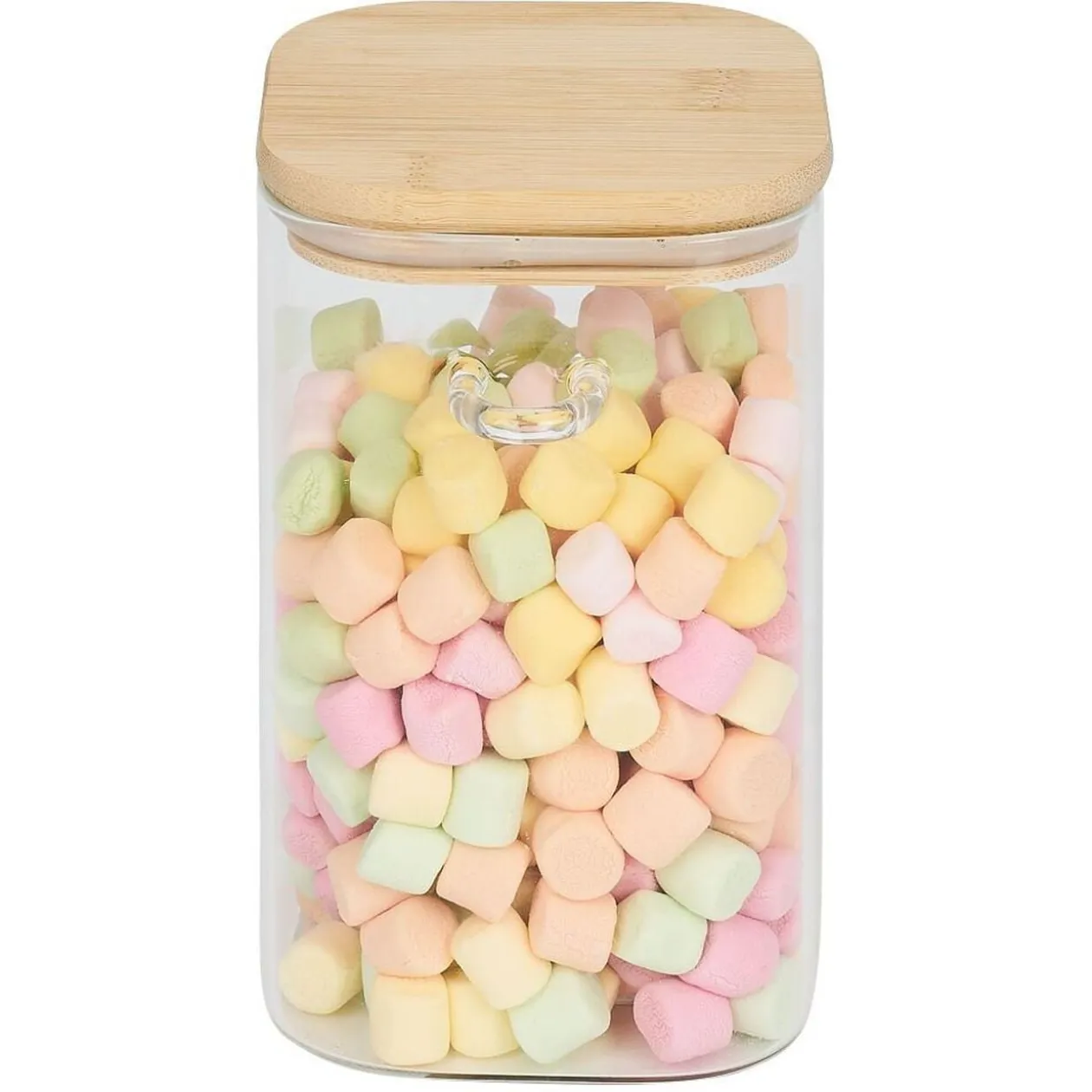 Bocal en verre transparent 1,05L avec couvercle et cuillère en bambou