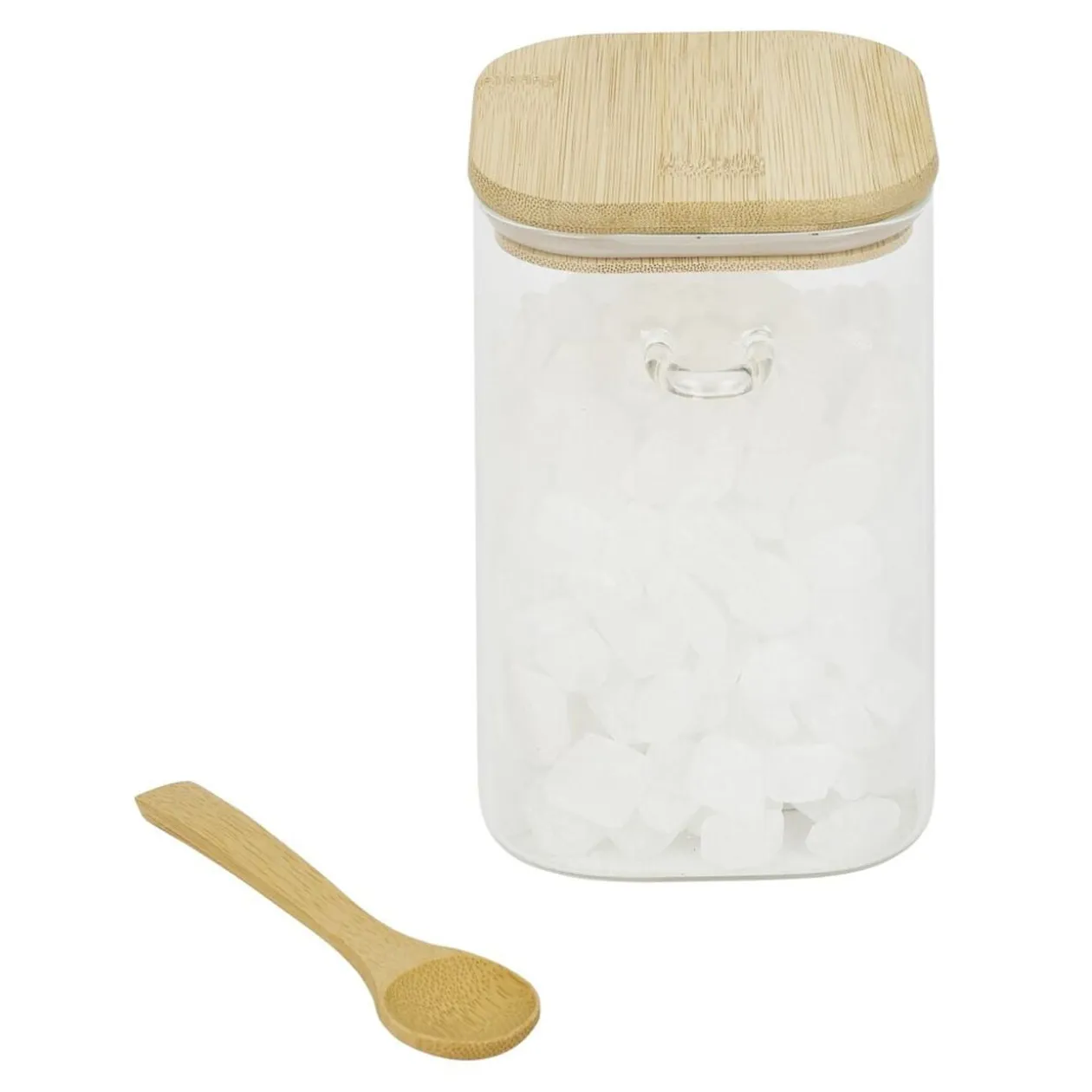 Bocal en verre transparent 1,05L avec couvercle et cuillère en bambou