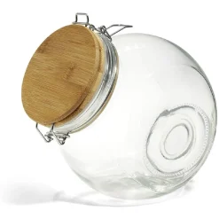 Bocal verre transparent 1,6L avec couvercle bambou et clip en fer < Gifi New