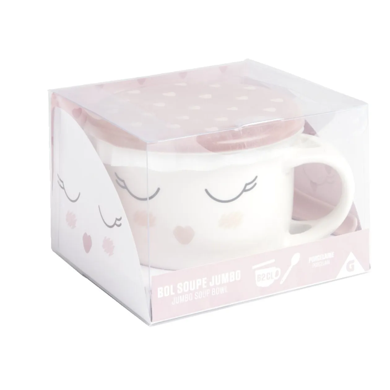 Bol jumbo 62cl avec cuillère et couvercle blush girly