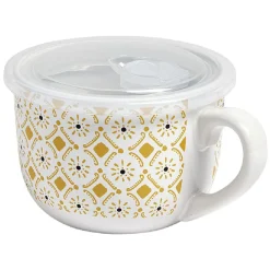 Bol jumbo couvercle transparent motif ethnique blanc et jaune Ø12.5xH9cm < Gifi Clearance