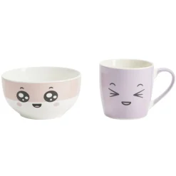 Bol 500ml avec mug 300ml kawaii porcelaine rose et violet < Gifi New