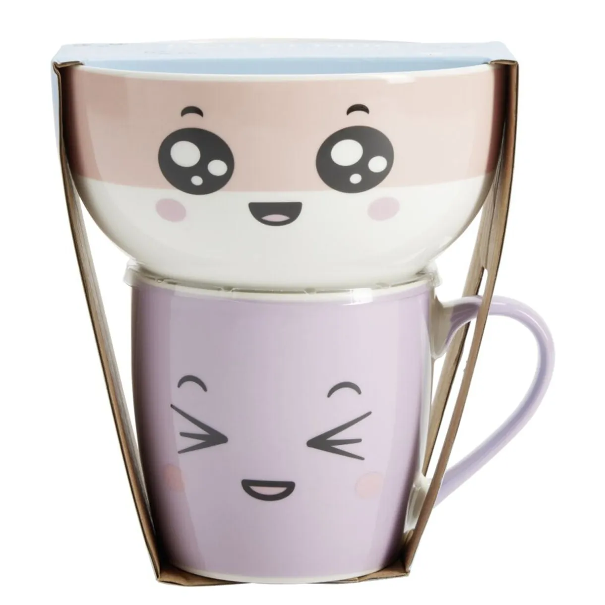Bol 500ml avec mug 300ml kawaii porcelaine rose et violet < Gifi New