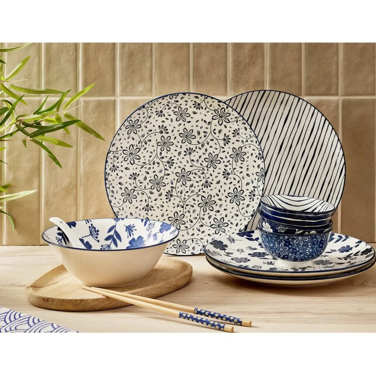 Bol x3 motif floral blanc et bleu Ø11,5xH5,7cm < Gifi Clearance