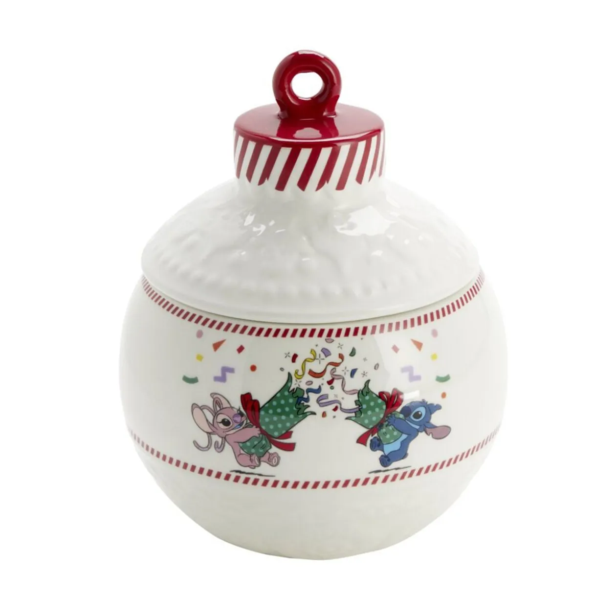 Bonbonnière boule de Noël Disney Stitch céramique blanc et rouge Ø15,5xH19cm