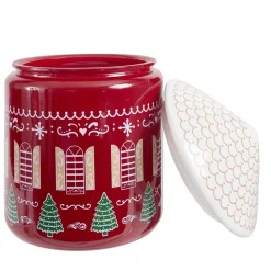 Bonbonnière de Noël ronde forme maison en dolomite Ø17XH25 cm rouge