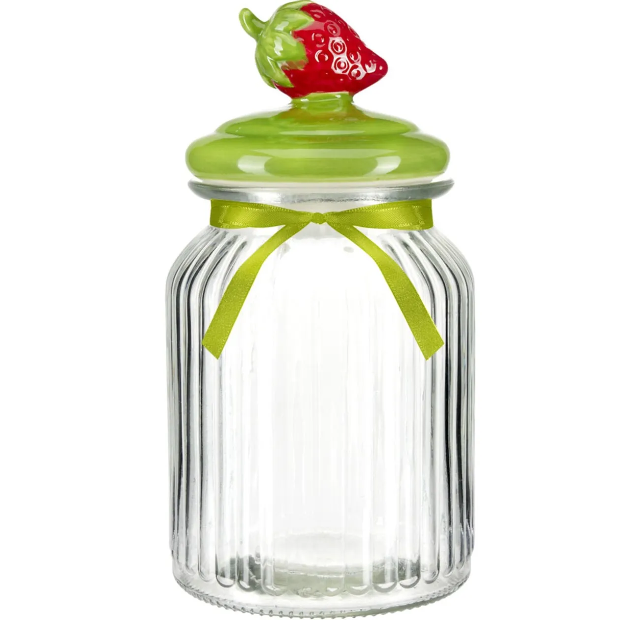 Bonbonnière en verre 1L couvercle céramique fruit Ø11xH21cm (2 modèles)