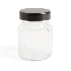 Bonbonnière en verre 300ml couvercle métal noir < Gifi New