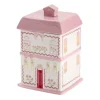 Bonbonnière forme maison dolomite rose 15x15xH24cm