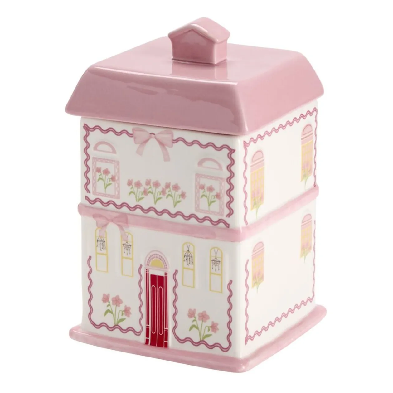 Bonbonnière forme maison dolomite rose 15x15xH24cm
