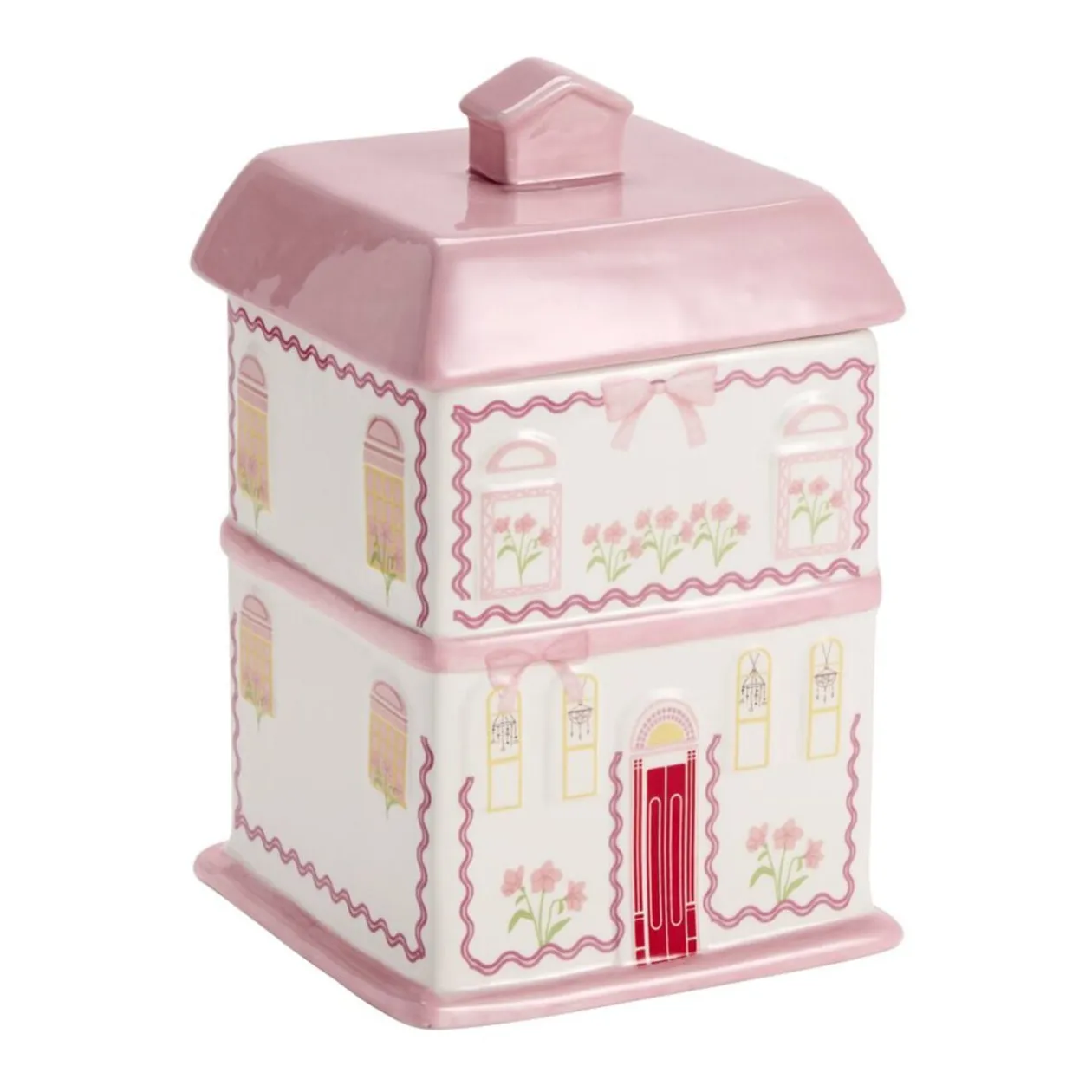 Bonbonnière forme maison dolomite rose 15x15xH24cm