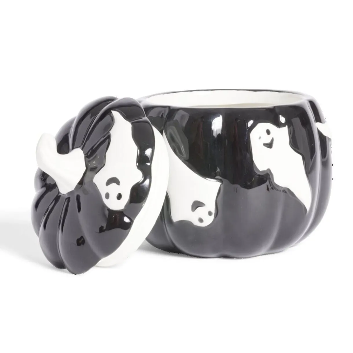 Bonbonnière Halloween 1L citrouille noire fantômes blancs Ø13,5xH15,8cm < Gifi New