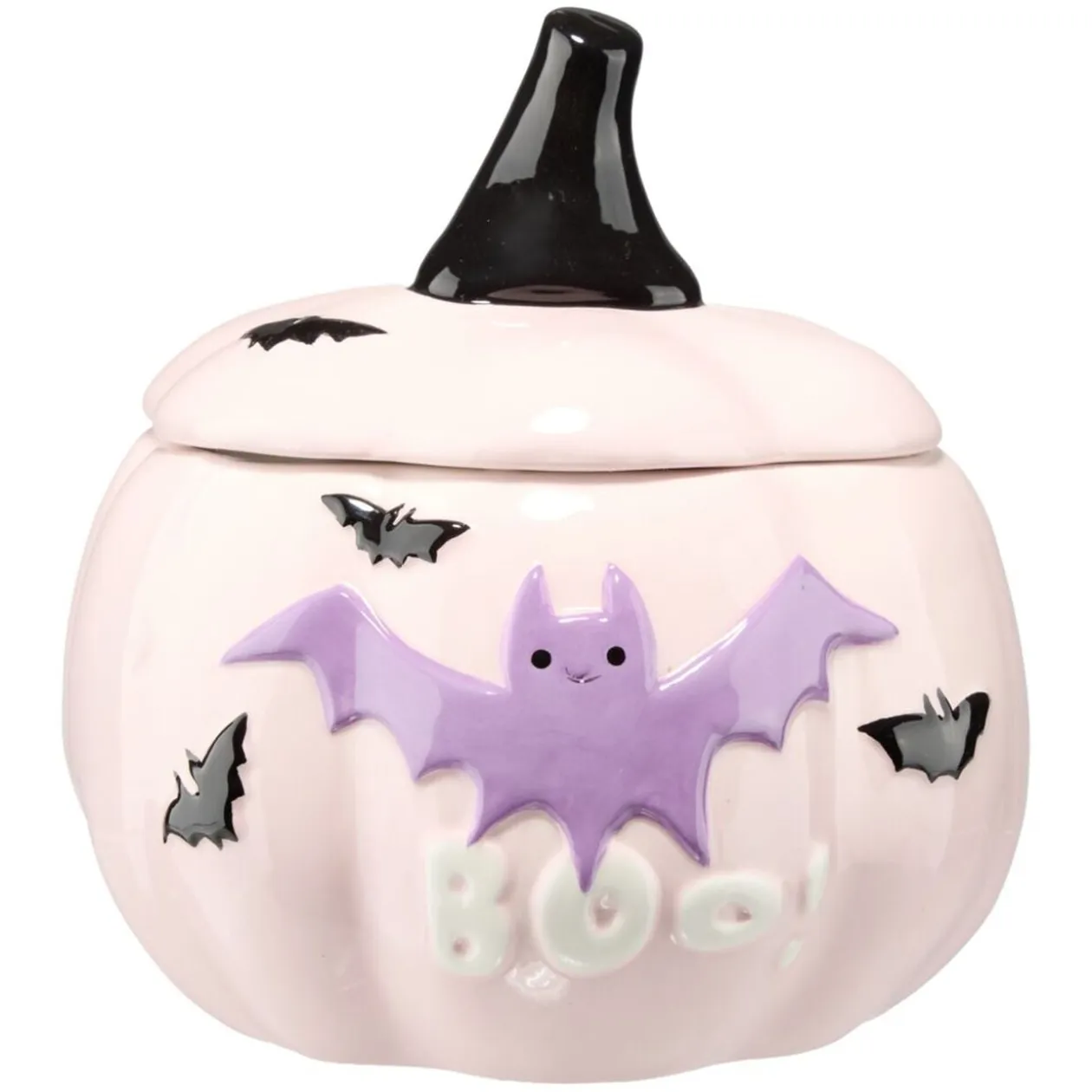 Bonbonnière Halloween 1L citrouille dolomite rose violet Ø13,5xH16cm (2 modèles orange ou rose)