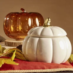 Bonbonnière porcelaine blanc Halloween forme citrouille Ø18cm < Gifi