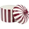 Bonbonnière ronde dolomite rayée rouge et blanc Ø12xH14cm