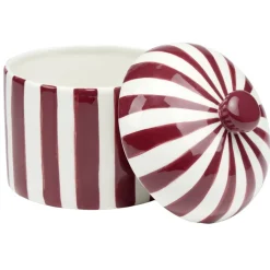 Bonbonnière ronde dolomite rayée rouge et blanc Ø12xH14cm